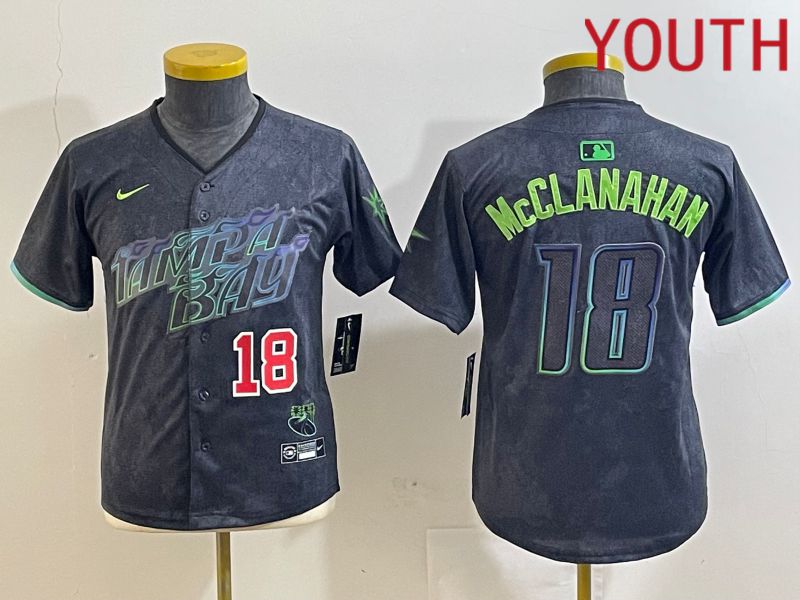 Youth Tampa Bay Rays #18 Mcclanahan Black City Edition 2024 Nike MLB Jersey style 3